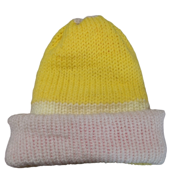 Reversible Double Knit Beanie-Yellow&Pink - Picture 7 of 10